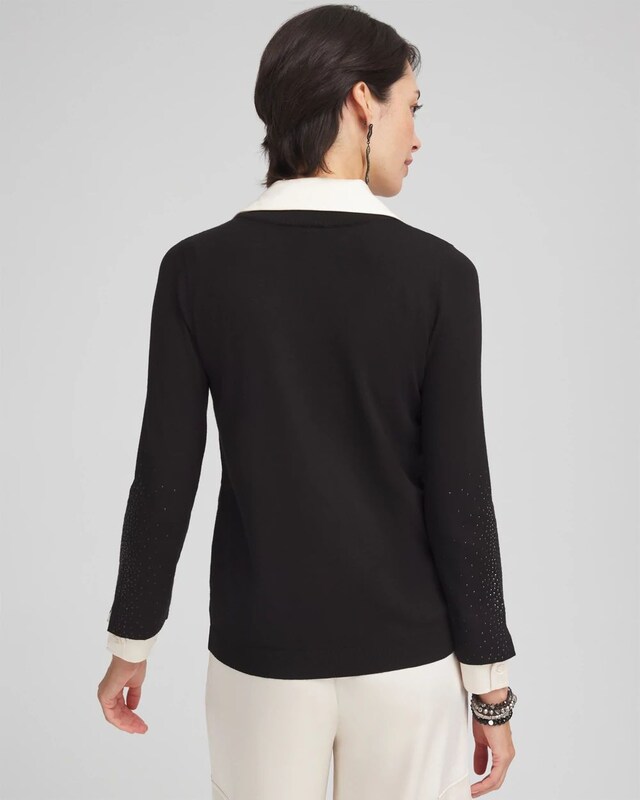 Sequin Built-In Shirt Knit Sweater - image 3